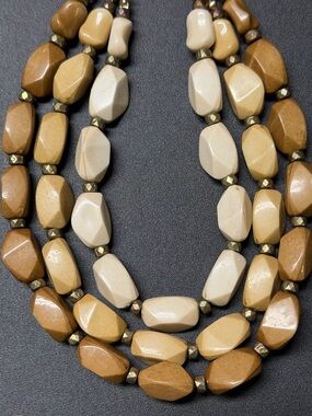 Neutral Toned Multi-Strand Beaded Necklace - Beige & Brown
